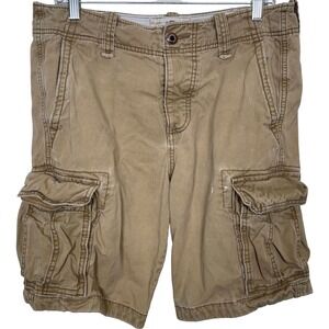 Vintage Hollister Mens Cargo Shorts‎ 31 Khaki Button Fly Y2K Distressed Skater